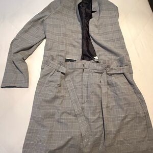 Gray Plaid Belted suit